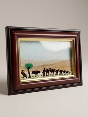 Handmade Sand Art Picture by Abu Adel - Middle Eastern Desert Scene - Camel